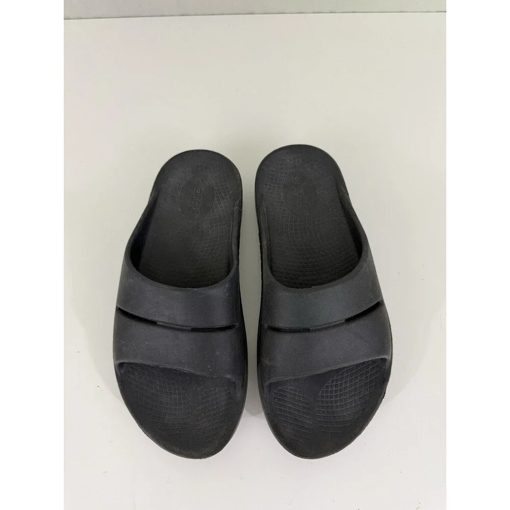 Oofos Ooahh Sport Slide Sandals Unisex M5/W7 EU 38 Solid Black Slip On Recovery